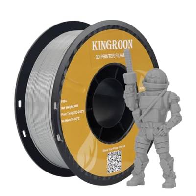 Kingroon Filament, Solid Grey 1,75 mm PETG, 3D-Drucker-Filament PETG, Maßgenauigkeit +/- 0,03 mm, 1 kg Spule, 3D-Druck-Filament für 3D-Drucker von Kingroon