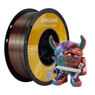 Kingroon PLA, Triple Color Seiden PLA Filament, Filament PLA Dreifarbig,3D Drucker Filament, Maßgenauigkeit +/- 0,03 mm, 1-kg-Spule (2,2 lbs), 1,75 mm, Grün Violettes Kupfer 3D Printer Filament von Kingroon