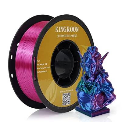 Kingroon PLA, Triple Color Seiden PLA Filament, dreifarbiges PLA 3D Drucker Filament, Maßgenauigkeit +/- 0,03 mm, 1-kg-Spule (2,2 lbs), 1,75 mm, rot-blau-grünes 3D-Druckerfilament von Kingroon