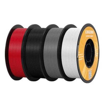 Kingroon PLA Filament,PLA Filament 1.75,3D Drucker Filament Maßgenauigkeit +/- 0,03 mm, 1-kg-Spule (2,2 lbs), PLA 4 kg Filament PLA Schwarz+Weiß+Grau+Rot Filament-3D-Druck Materialien von Kingroon