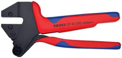 Knipex Crimp-Systemzange für auswechselbare Crimpeinsätze brüniert, mit Mehrkomponenten-Hüllen 200 mm (SB-Karte/Blister) 97 43 200 A von Knipex