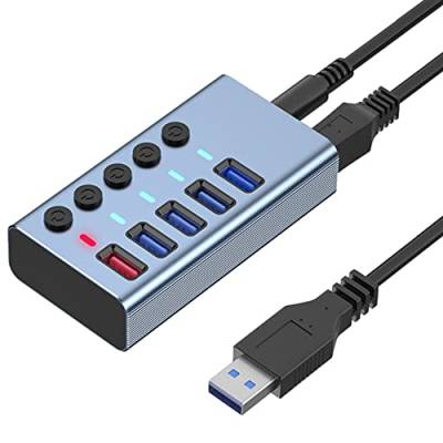 Koanhinn 5 Ports USB3.0 Splitter Computer Extender USB HUB 2.4A Schnellladeanschluss Externes 12V Netzteil - EU Stecker von Koanhinn