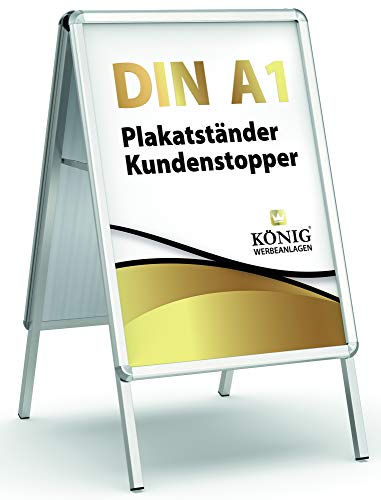 Dreifke Kundenstopper Keitum DIN A1 silber | beidseitig für 2 Plakate | Rückwand aus verzinktem Stahlblech | entspiegelte Schutzscheiben | wetterfester Plakatständer | Gehwegaufsteller Werbetafel von König Werbeanlagen