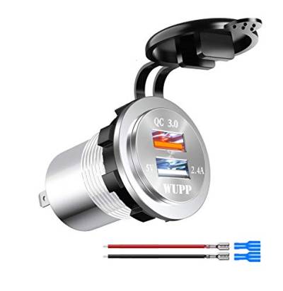 Kriogor 2.4A 12V Steckdose USB Adapter und 3,0 Quick Charge IP66 Wasserdicht KFZ Ladegerät für Auto Motorrad Boot SUV (Weiß) von Kriogor