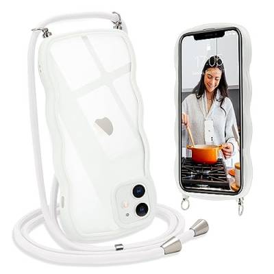 L-FADNUT Handykette für iPhone 11 Hülle mit Band, Silikon Wellen Rahmenform Handyhülle mit Kordel zum Umhängen, Transparent Schutzhülle Case für iPhone 11, Weiß von L-FADNUT