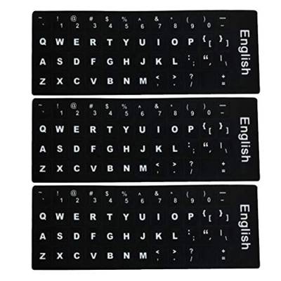 LAANCOO 3 PCS Englisch Tastatur Aufkleber, Undurchsichtige Keyboard Skin mit schwarzem Hintergrund auf weiße Beschriftung für Laptops, Desktops-Englisch von LAANCOO