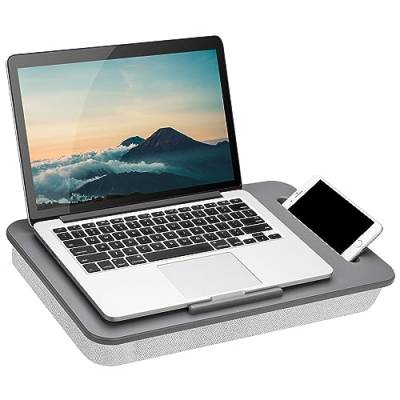 LAPGEAR Sidekick 44215 Schoßschreibtisch mit Geräteleiste und Handyhalterung, für Laptops bis zu 39,6 cm (15,6 Zoll), Grau von LAPGEAR