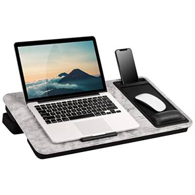 LapGear Elevation Pro Lap-Schreibtisch mit Gel-Handgelenkauflage, Geräteleiste, Mauspad, Boosterkissen und Handyhalterung, weißer Marmor, passend für bis zu 17,3 Zoll Laptops - Style Nr. 88101 von LAPGEAR