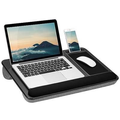LapGear Home Office Pro Knietisch mit Handgelenkauflage, Mauspad und Handyhalterung, für Laptops mit bis zu 15,6 Zoll (39,6 cm), Schwarz von LAPGEAR