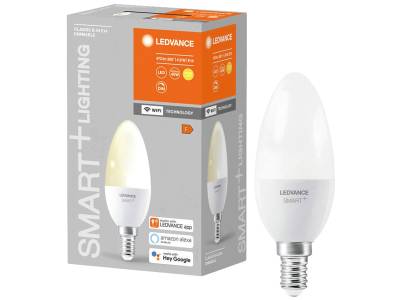 LEDVANCE LED-Lampe SMART+ WiFi Candle, B40, E14, EEK: F, 4,9 W, 470 lm, 2700 K, Smart von LEDVANCE