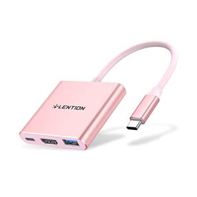 LENTION 3-in-1 USB C Hub mit HDMI, USB 3.0, Typ C, Kompatibel 2023-2016 MacBook Pro/Air 13/14/15/16, New Mac Air/Surface, ChromeBook, Multiport Aufladen Adapter USB C - Rose Gold (C14) von LENTION
