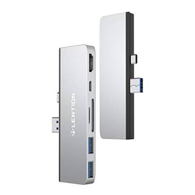 LENTION USB-C 7-in-1 Hub für Surface Pro 7 Nur mit 4K/60Hz HDMI (HDCP 2.2), SD & Micro SD Kartenleser, 2 USB 3.0, 60W Typ C Ladeadapter - Silber von LENTION