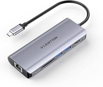 LENTION USB-C Digital AV Multiport Hub mit 4K HDMI, 2 USB 3.0, SD Kartenleser,Typ C Aufladen und Gigabit-Ethernet-Adapter für 2020-2016 MacBook Pro, Neues Mac Air/Surface,XPS,Laptop, Mehr (Space Grau) von LENTION