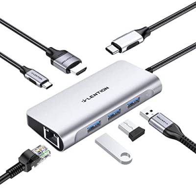 LENTION USB C Digitaler AV Multiport Hub mit 4K HDMI, Gigabit Ethernet, USB 3.0, Aufladen, Adapter, Für 2023-2016 MacBook Pro 13/15/16, Neues Mac Air/Surface, Chromebook, Win-Laptops (Silber) von LENTION