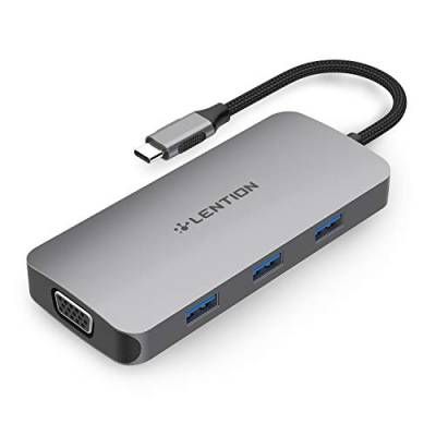 LENTION USB C Hub mit 4K HDMI, VGA, SD/Micro SD Kartenleser, 3 USB 3.0, Typ C Ladeadapter kompatibel 2023-2016 MacBook Pro, Neuer Mac Air/iPad Pro/Surface, Chromebook, Mehr - Space Grau von LENTION