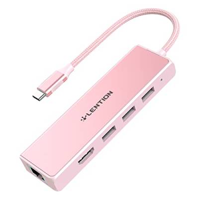 LENTION USB C Multi-Port Hub mit 4K HDMI Ausgang, 3 USB 3.0 und Gigabit Ethernet Adapter kompatibel 2020-2016 MacBook Pro 13/15/16, M1, New Mac Air & Surface, Chromebook, More (C25, Roségold) von LENTION