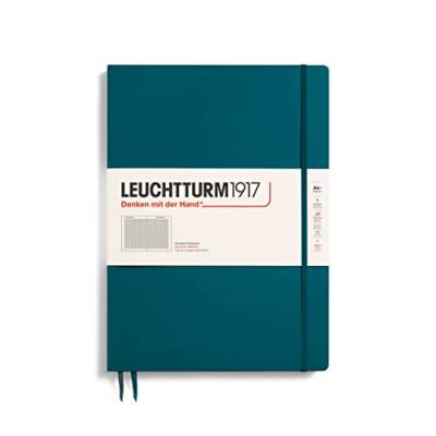 LEUCHTTURM1917 359789 Notizbuch Master Slim (A4+) Hardcover, 123 nummerierte Seiten, Pacific Green, kariert von LEUCHTTURM1917