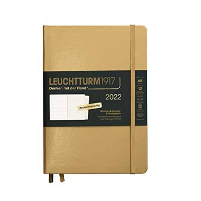 LEUCHTTURM1917 363541 Wochenkalender & Notizbuch 2022 Hardcover Medium (A5), 12 Monate, Gold, Deutsch von LEUCHTTURM1917