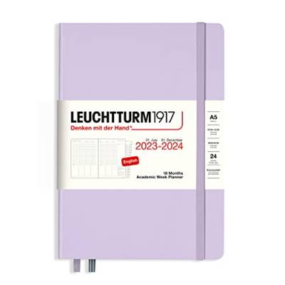 LEUCHTTURM1917 367549 Akademischer Wochenplaner Medium (A5) 2024, 18 Monate, Lilac, Englisch von LEUCHTTURM1917