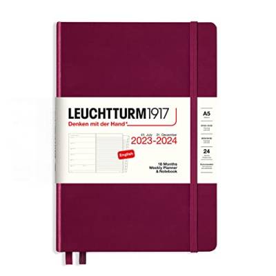 LEUCHTTURM1917 367686 Weekly Planner & Notebook Medium (A5) 2024, 18 months, Port Red, English von LEUCHTTURM1917