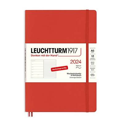 LEUCHTTURM1917 367767 Wochenkalender & Notizbuch Medium (A5) 2024, Softcover, Fox Red, Deutsch, 12 Monate von LEUCHTTURM1917