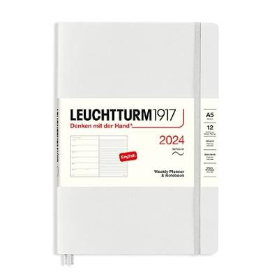 LEUCHTTURM1917 367770 Wochenkalender & Notizbuch Softcover Medium (A5) 2024, 12 Monate, Light Grey, Englisch von LEUCHTTURM1917