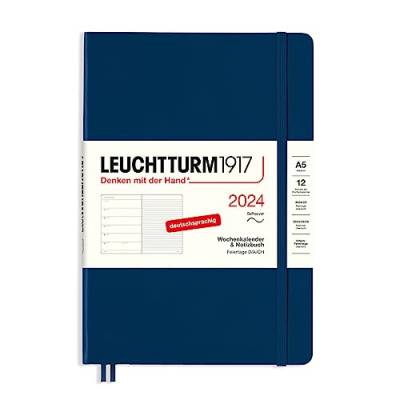 LEUCHTTURM1917 367773 Wochenkalender & Notizbuch Medium (A5) 2024, Softcover, Marine, Deutsch, 12 Monate von LEUCHTTURM1917