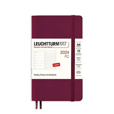 LEUCHTTURM1917 367796 Wochenkalender & Notizbuch Softcover Pocket (A6) 2024, 12 Monate, Port Red, Englisch von LEUCHTTURM1917
