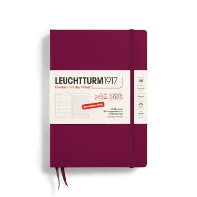 LEUCHTTURM1917 370615 Wochenkalender & Notizbuch Medium (A5) 2025, 18 Monate 07.2024-12.2025, Hardcover, Port Red, Deutsch von LEUCHTTURM1917