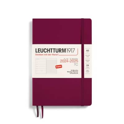 LEUCHTTURM1917 370810 Wochenkalender & Notizbuch Medium (A5) 2025, 18 Monate (07.2024-12.2025), Softcover, Port Red, Englisch von LEUCHTTURM1917