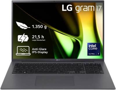 LG Gram 17 Ultralight Laptop, IPS-Display, 32 GB RAM, Windows 11 Home, Business-Notebook (43,18 cm/17 Zoll, Intel Core Ultra 7 155H, ARC, 2000 GB SSD, 17Z90S-G.AD7CG)" von LG