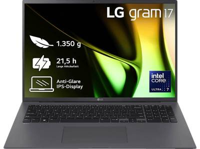 LG gram 17Z90S-G.AD7CG, Notebook, mit 17 Zoll Display Touchscreen, Intel® Core™ Ultra 7,155H Prozessor, 32 GB RAM, 2 TB SSD, Arc® GPU, Grau, Windows 11 Home (64 Bit) von LG