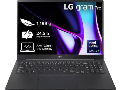 LG gram Pro 16Z90SP-G.AA78G, Notebook, mit 16 Zoll Display, Intel® Core™ Ultra 7,155H Prozessor, GB RAM, 1 TB SSD, Arc® GPU, Schwarz, Windows 11 Home (64 Bit) von LG