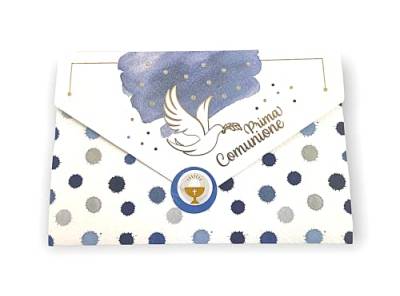 LINA OFFICINE GRAFICHE CREATIVE HBGFTBqcb' Grußkarte Kommunion Geldbeutel - für Kinder, mit Etikett zum Schließen des Umschlags, 11 x 16 cm (Blaue Taube) von LINA OFFICINE GRAFICHE CREATIVE