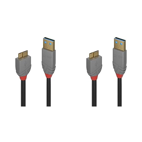 LINDY 36767 2m USB 3.0 Typ A an Micro-B Kabel, Anthra Line (Packung mit 2) von LINDY