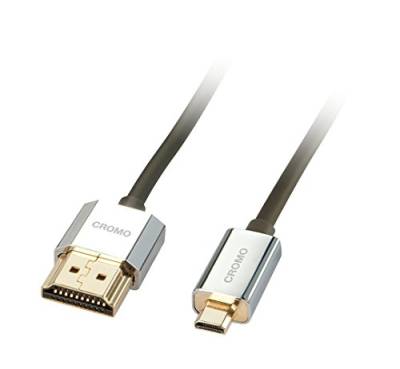 LINDY 41678 - HDMI-Kabel auf Typ Mini-HDMI A/D 2 Meter CROMO Slimline High Speed, 4K@60Hz HDMI 2.0 18G 3D 1080p HDCP 2.2 ARC CEC, ATC-getestet, Kompatibel mit Fernseher, Monitor, Tablette, Kamera von LINDY
