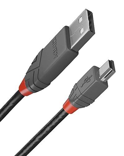 USB-zu-Mini-USB 2.0-A/B-Kabel, Anthra Line 2 Meter, 480-Mbit/s-Datenübertragungskabel, kompatibel mit Fernseher, Monitor, Tablet, Laptop, Kamera, Ladekabel, Schwarz von LINDY