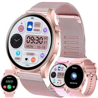 Smartwatch Damen mit Telefonfunktion, 1,43” AMOLED Fitnessuhr mit 100+ Sportmodi, Pulsmesser, Schlafmonitor, Schrittzähler, Fitness Tracker kompatibel mit Android/IOS, 3 Armband, Geschenk Damen (Rosa) von LWEARKD