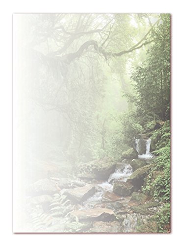 Motivpapier Briefpapier (Bach-5176, DIN A4, 25 Blatt) - Waldbach über Steine, grüne Bäume Natur von LYSCO