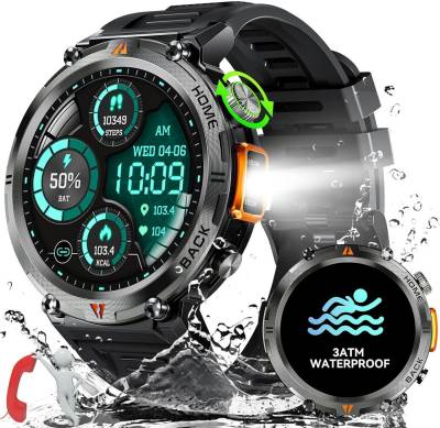 LaNikar Smartwatch (1,45 Zoll, Android iOS), Herren mit Telefonfunktion 3ATM Wasserdicht Militär Smartwatch mit LED von LaNikar