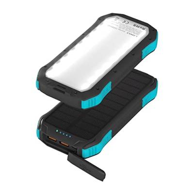 LAMAX Journey 12000mAh Outdoor-Powerbank Tragbare Solar Ladegerät mit 2X USB-A und 1x USB-C, 18 LEDs Lampe, Solarmodul, Wasserdichtheit IP65, Schnellladung Bis zu 20W, Gewicht 332g von Lamax