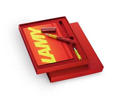 LAMY AL-star Set leichter Füllhalter aus Aluminium in glossy red mit ergonomischem Griff und polierter Stahlfeder Stichbreite F paper Softcover Notizbuch A5 in glossy red, inkl. Geschenkbox von Lamy
