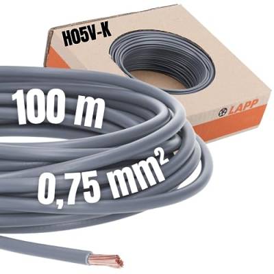 100 Meter Lapp 4510062 H05V-K 0,75 mm² grau I Verdrahtungsleitung I Aderleitung flexibel I PVC Einzelader I Litze 0,75mm2 I Verdrahtung von Lapp