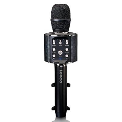 Lenco BMC-090 - Karaoke-Mikrofon - Bluetooth V4.2 - Mit Smartphone-Halterung - 5 Watt RMS - LED-Lichteffekte - Integrierter Akku mit 1200mAh - Android und iOS - Schwarz von Lenco