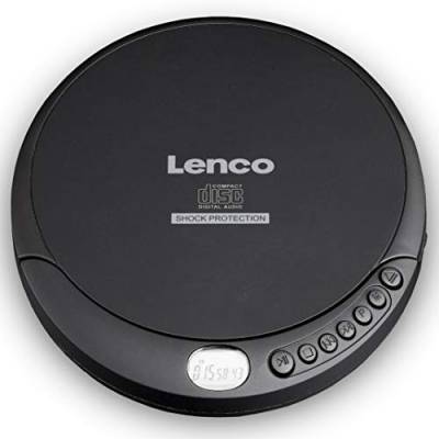 Lenco CD-Player CD-200 Discman mit LCD-Display - Batterie- und Netzfunktion - Hörbuchfunktion - Inklusive Stereo-Kopfhörer, H USB-Ladekabel Schwarz, mit Anti-Schock von Lenco