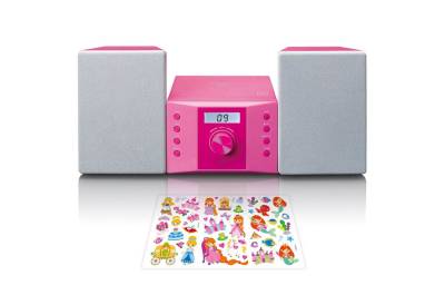 Lenco MC-013PK Stereoanlage (FM, 5 W, Kinder Musikanlage mit CD-Player / FM-Radio / AUX inkl. Stickerbogen) von Lenco