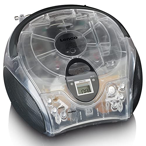 Lenco SCD-24 - CD-Player für Kinder - CD-Radio - Stereoanlage - Boombox - UKW Radiotuner - Titel Speicher - 2 x 1,5 W RMS-Leistung - Netz- und Batteriebetrieb - Transparent, SCD-24TR von Lenco