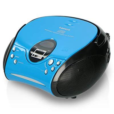 Lenco SCD24 mit Auxiliary - CD-Player für Kinder - CD-Radio - Stereoanlage - Boombox - UKW Radiotuner - Titel Speicher - 2 x 1,5 W RMS-Leistung - Netz- und Batteriebetrieb - Blau von Lenco