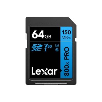 Lexar High-Performance 800x PRO SD Karte 64GB, SDXC UHS-I Karte, SD 3.0 Karte mit bis zu 150 MB/s Lesegeschwindigkeit, V30, U3, C10 SD Speicherkarte für kameras/Mittelklasse-DSLR( LSD0800P064G-BNNAA) von Lexar