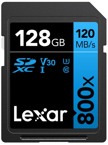 Lexar High-Performance 800x SD Karte 128GB, Speicherkarte SDXC UHS-I BLUE Series, Bis zu 120 MB/s Lesen, 45 MB/s Schreiben, für Point-and-Shoot-Kameras, DSLR-Kameras, HD-Camcorder (LSD0800128G-BNNAG) von Lexar